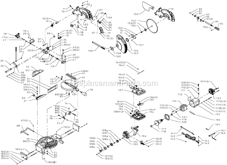 Black and Decker BT2000L-AR (Type 1) 10 Compound Mitre Saw Power Tool Page A Diagram